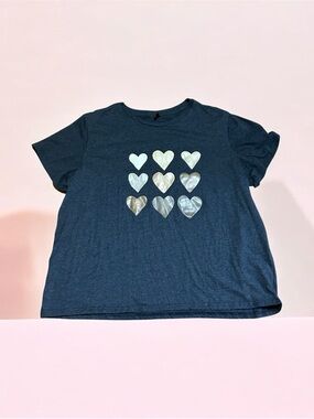 SHEIN Gray Short Sleeve Tee with Metallic Heart Grid Size 3XL (16) EUC